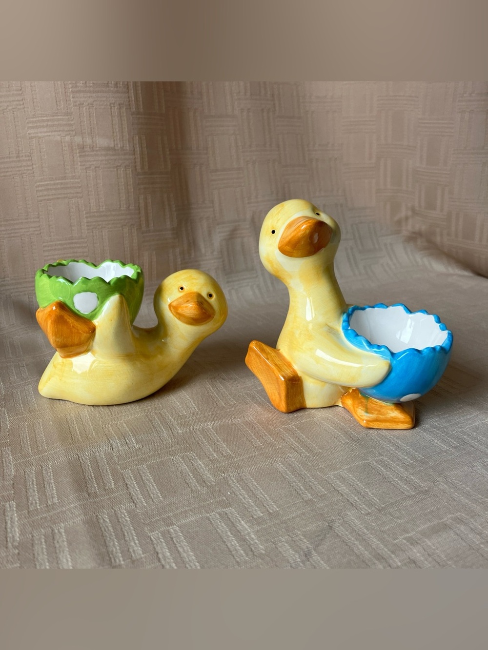 Vtg Handmade Ceramic Duckling Egg Cup Holders Easter Decor